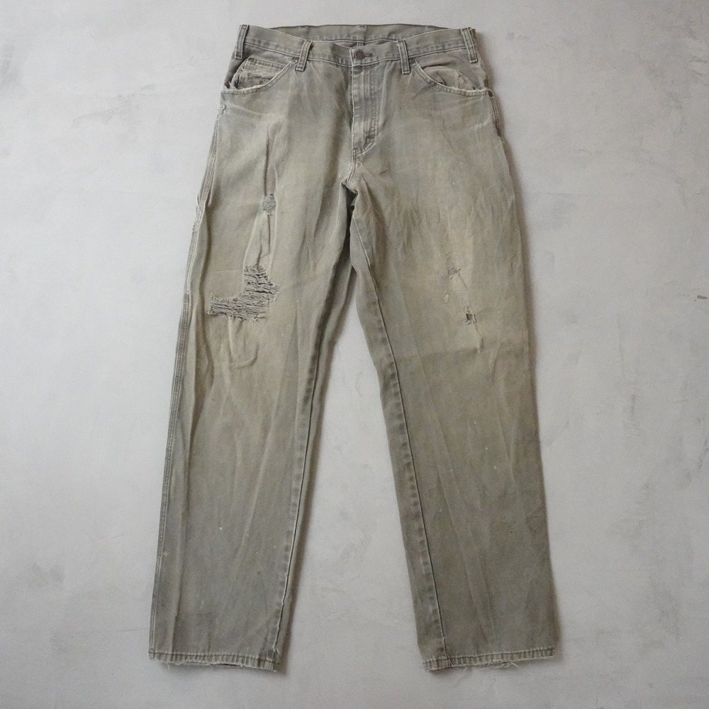 Vintage Dickies Carpenter 34x34 Pants Mens Green Duck Canvas Distressed Workwear